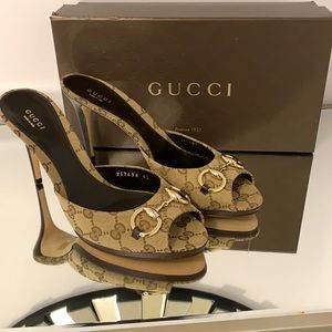 Authentic Gucci Monogram Horsebit Gold Sandals